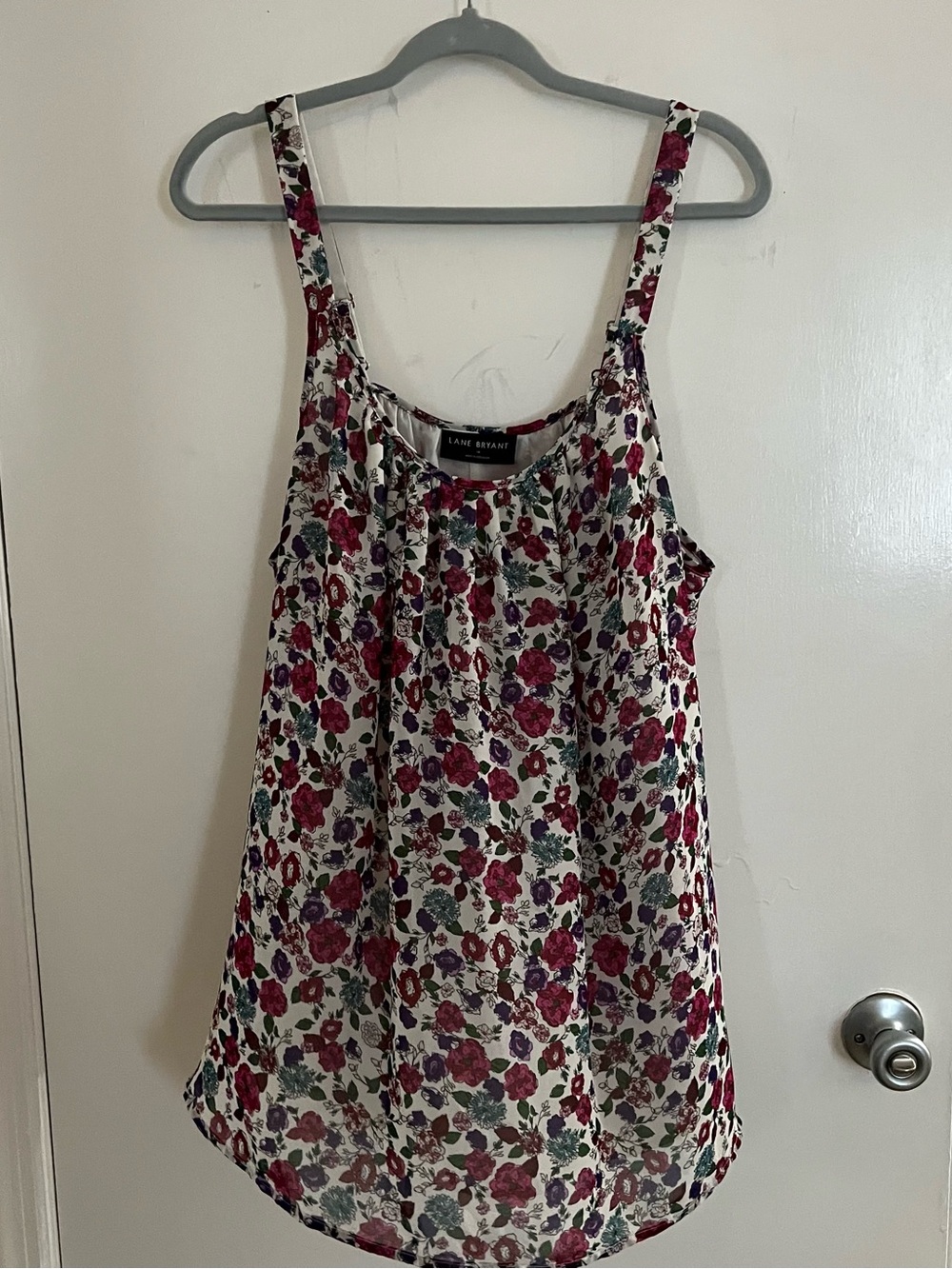 Lane Bryant Floral Tank Top - White with Pink & Green Floral Print